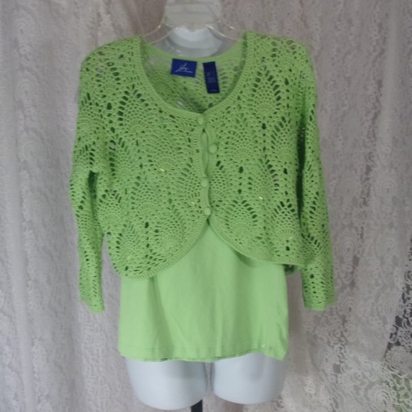 JH Collectibles Sweaters - JH Collectibles Crocheted Sweater Cardigan with Camisole Set Apple Green